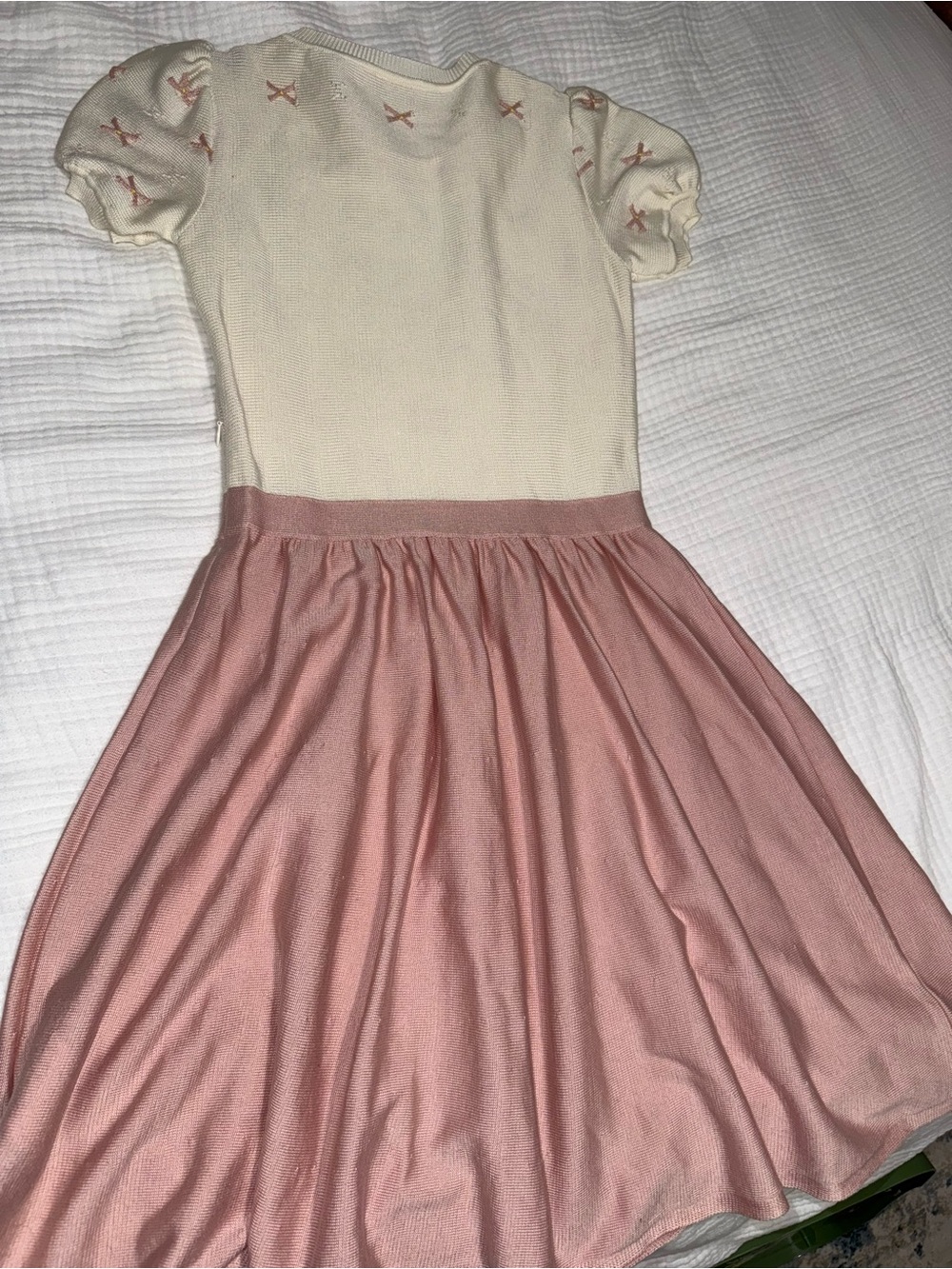 RED Valentino Cream and Pink Bow-Trim Knit Dress - Picture 5 of 5